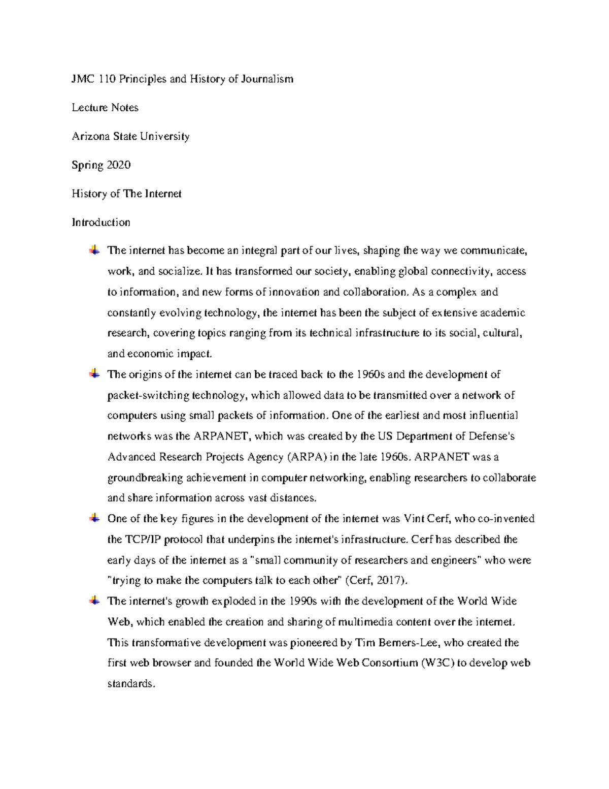 JMC 110 Lecture Notes 12-History of the Internet - JMC 110 Principles ...