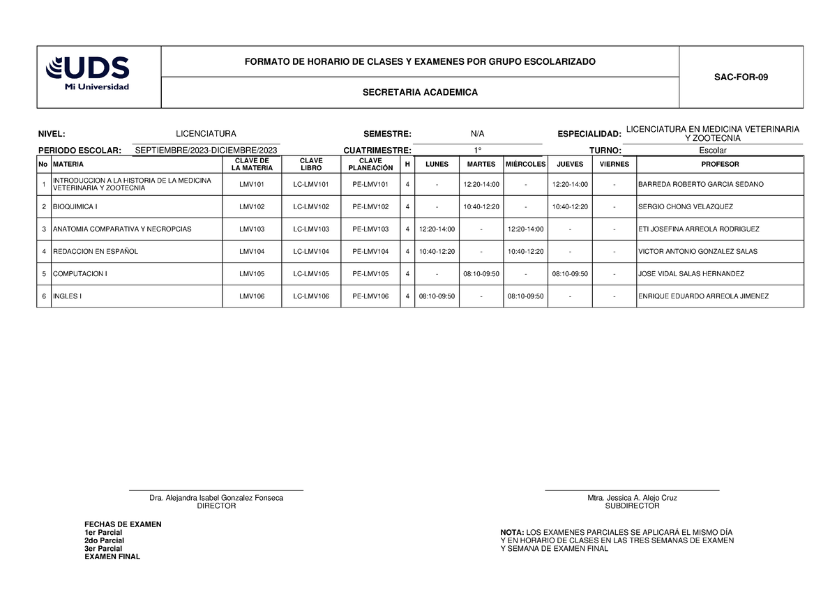 Mi Horario - Apuntes Importante - FORMATO DE HORARIO DE CLASES Y ...