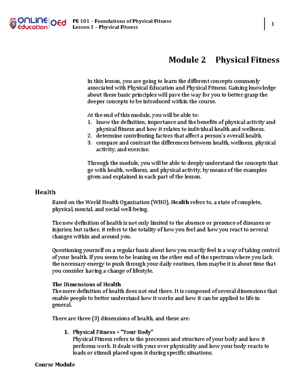 W1 Lesson 1 - Introduction To Physical Fitness - Module 2 - Lesson 1 ...