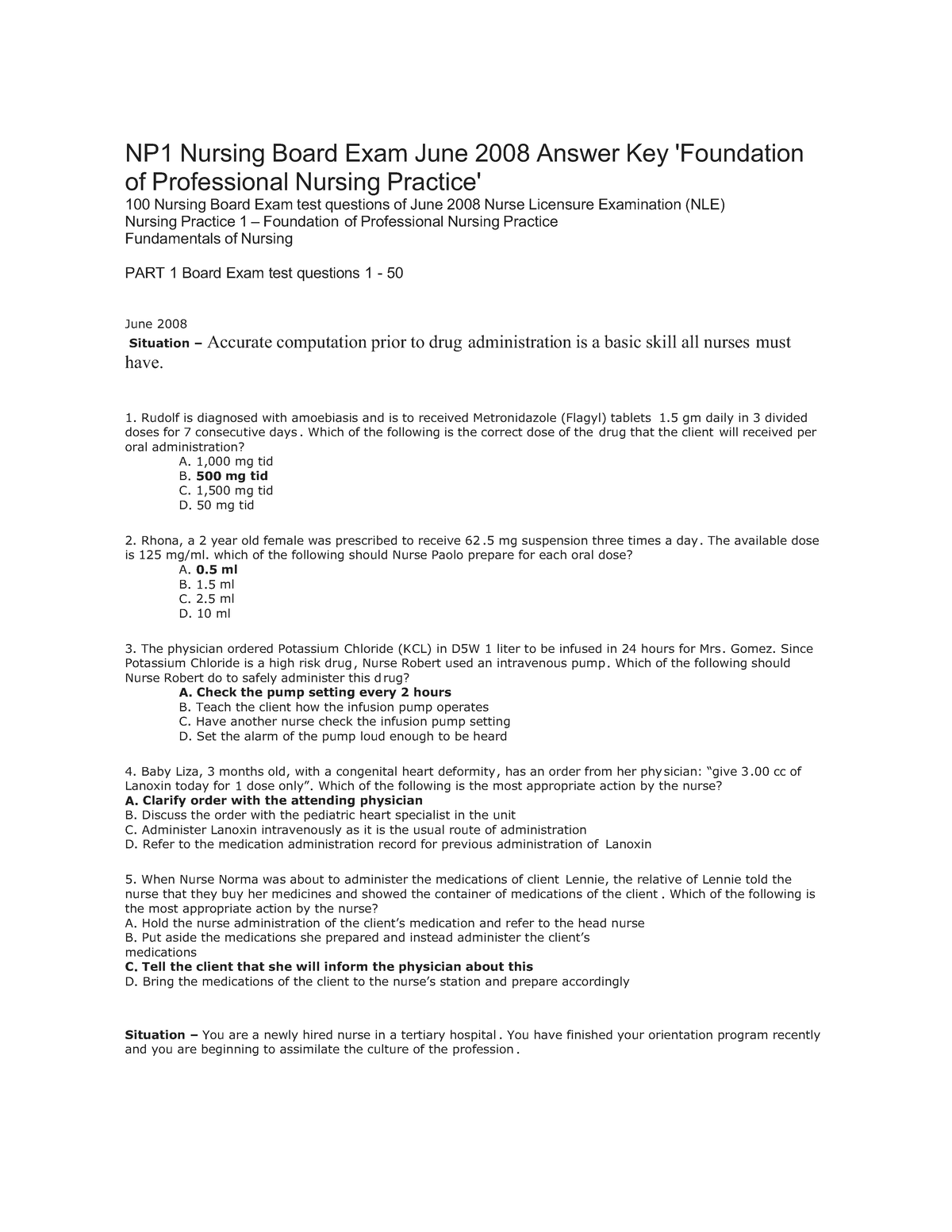 nursing board exam questions with answer and rationale 2018 pdf