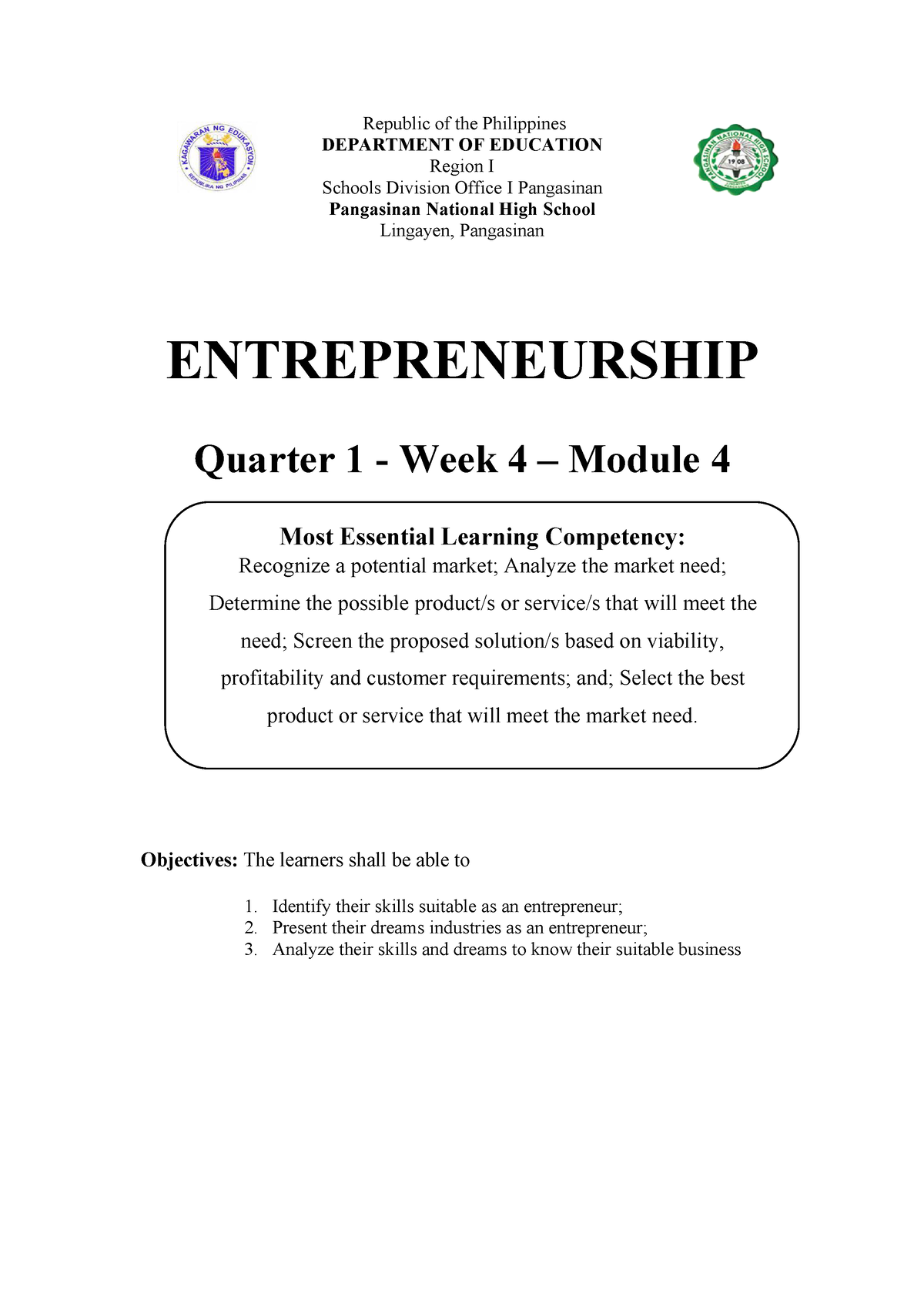 Module Parts and AS Entrepreneurship Week4 - Republic of the ...