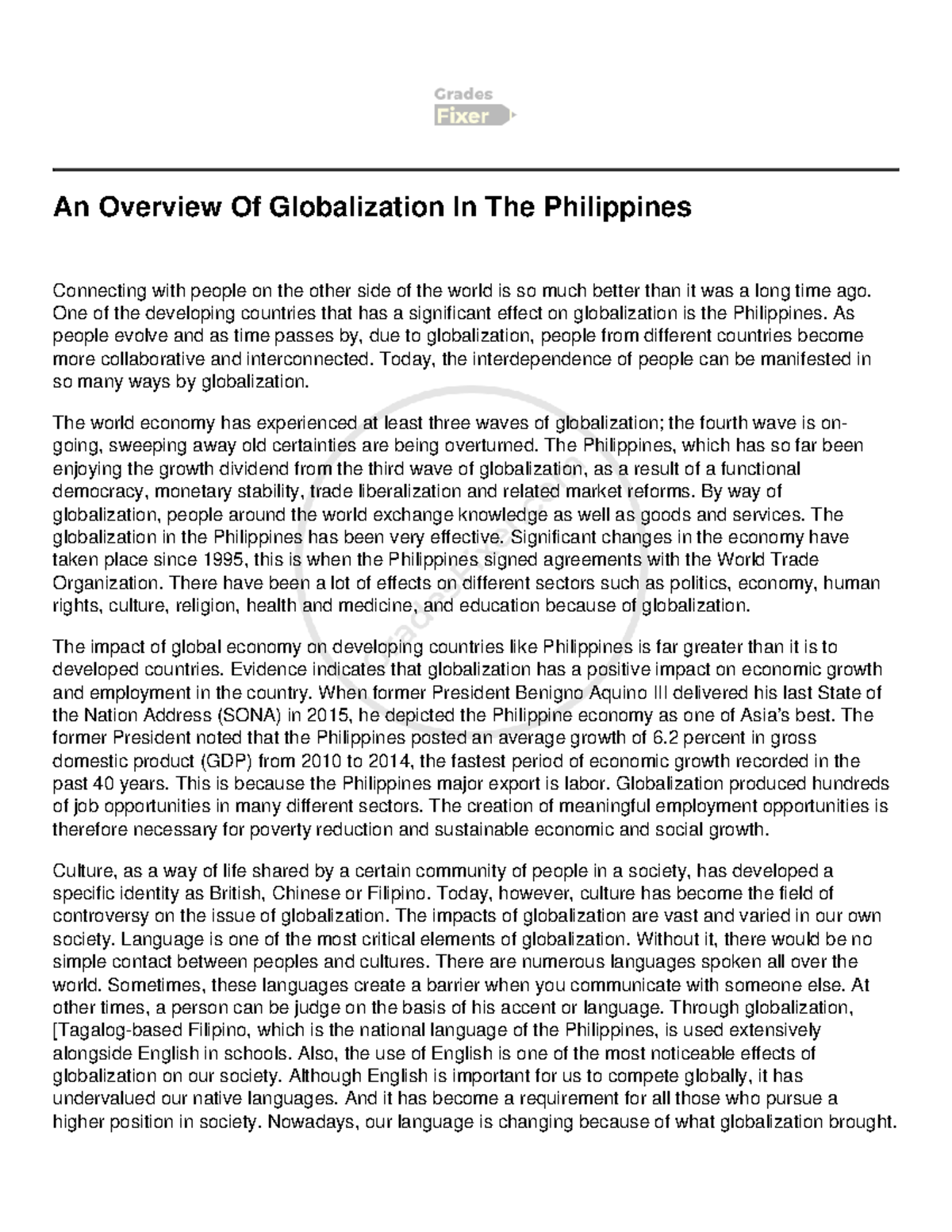 globalization in the philippines essay brainly