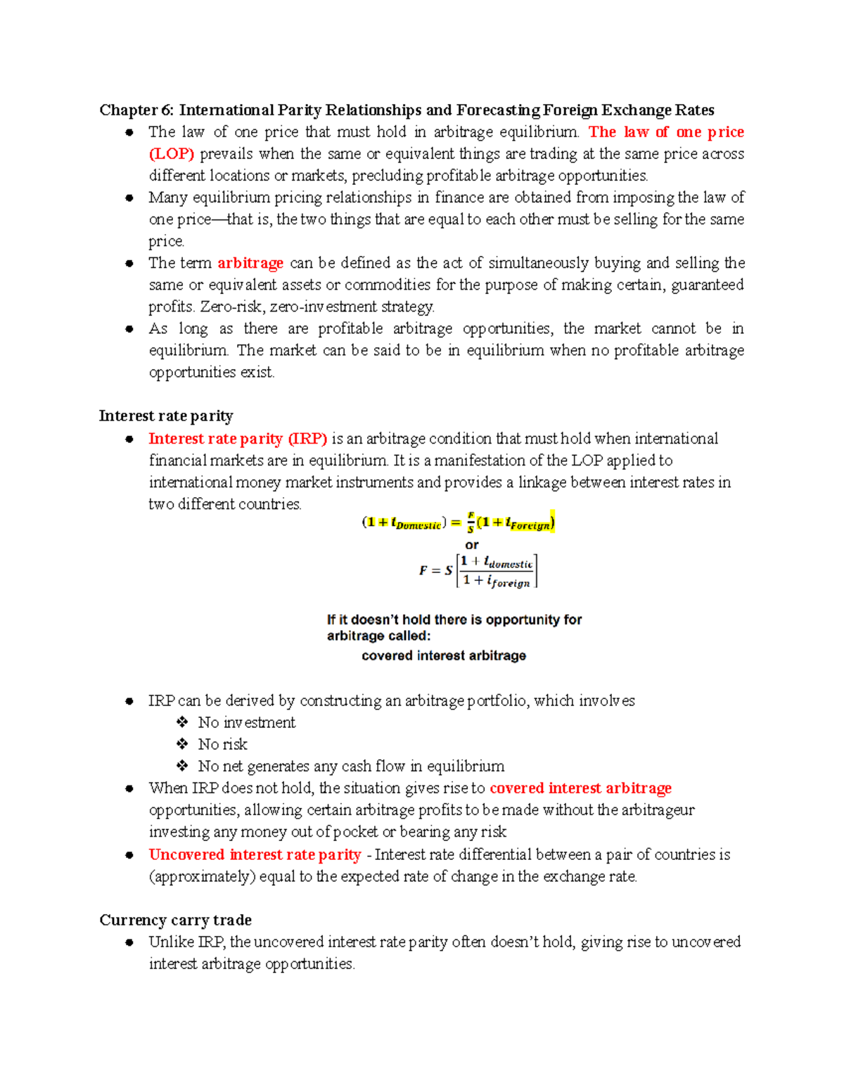 Chapter 6 International Parity Relationships and Forecasting Foreign ...