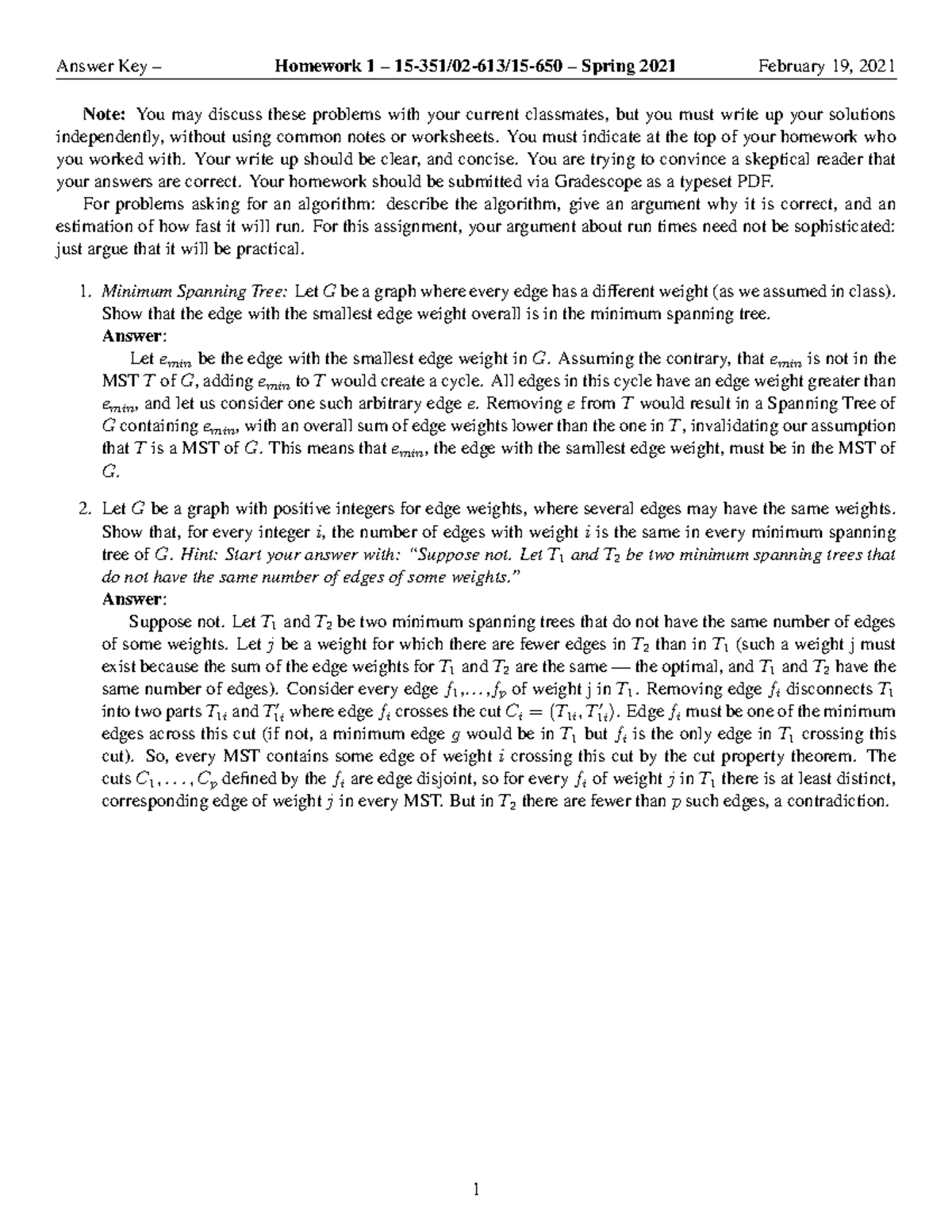 15 351 Spring 2021 HW1 - HW1 - Note: You may discuss these problems ...