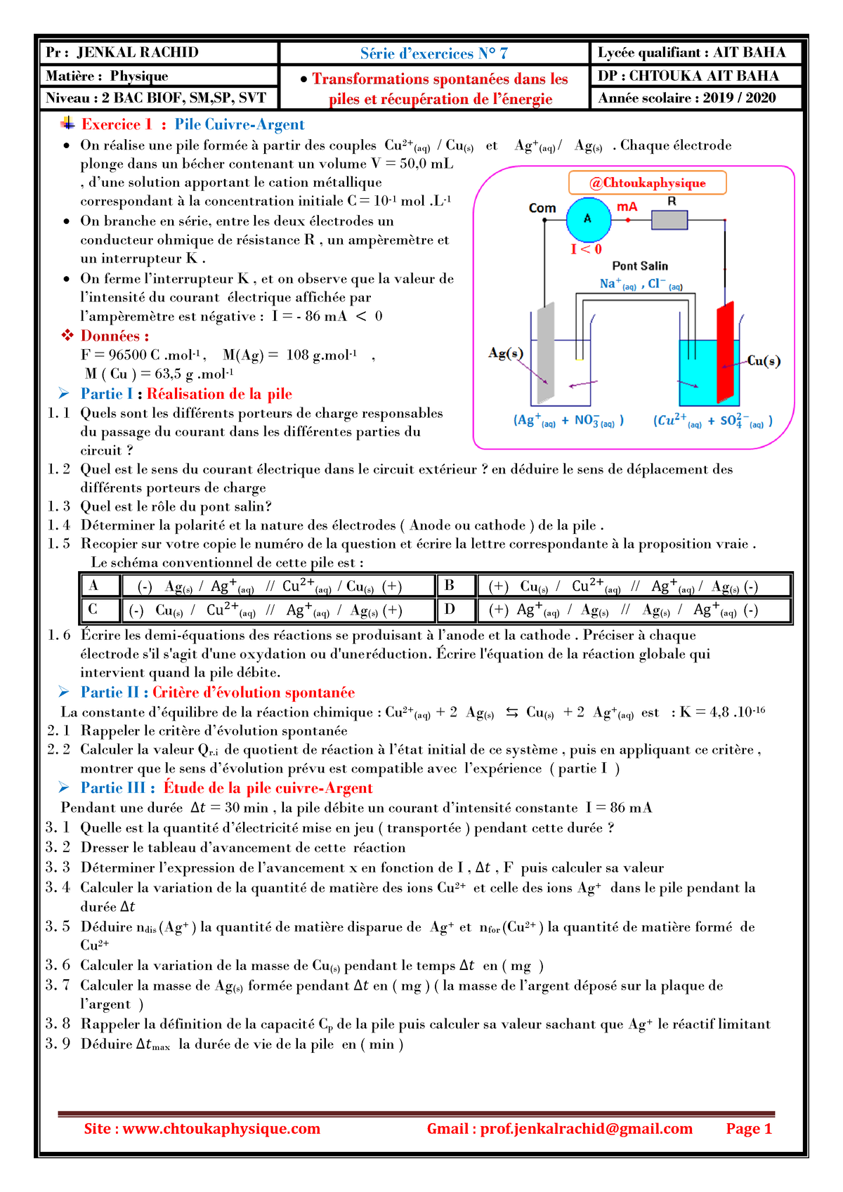 Série D'exercices 6 ,Transformations Spontanées Dans Les Piles Et ...