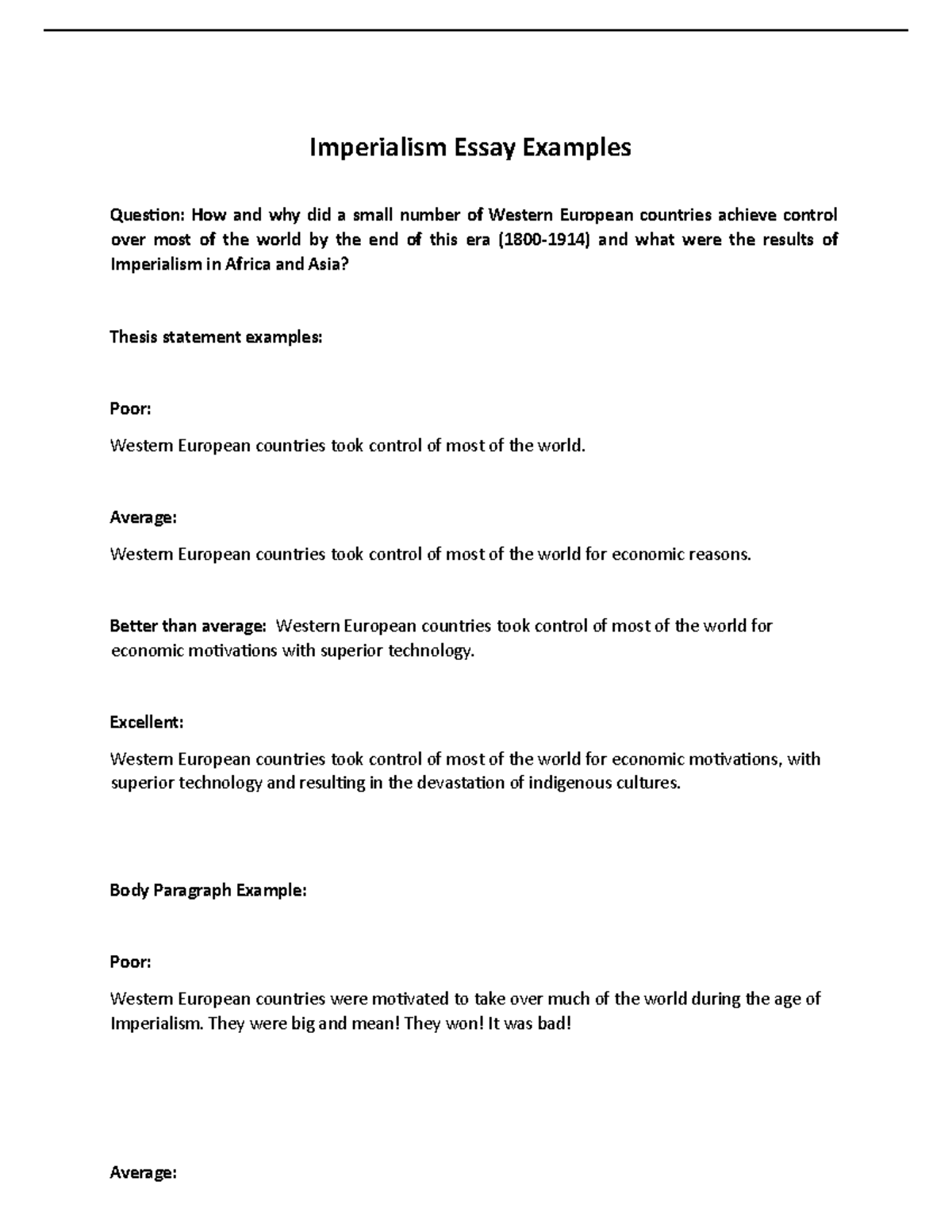 Imperialism Essay Examples Imperialism Essay Examples Question How and why did a small number