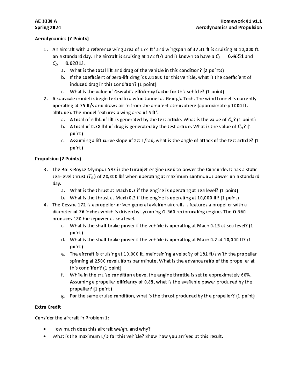 AE 3330 - Homework 01 Aerodynamics and Propulsion - AE 3330 A Homework ...