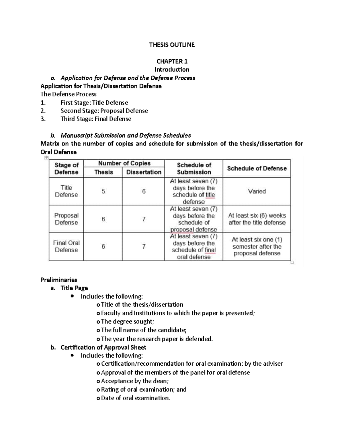 thesis outline chapter 1