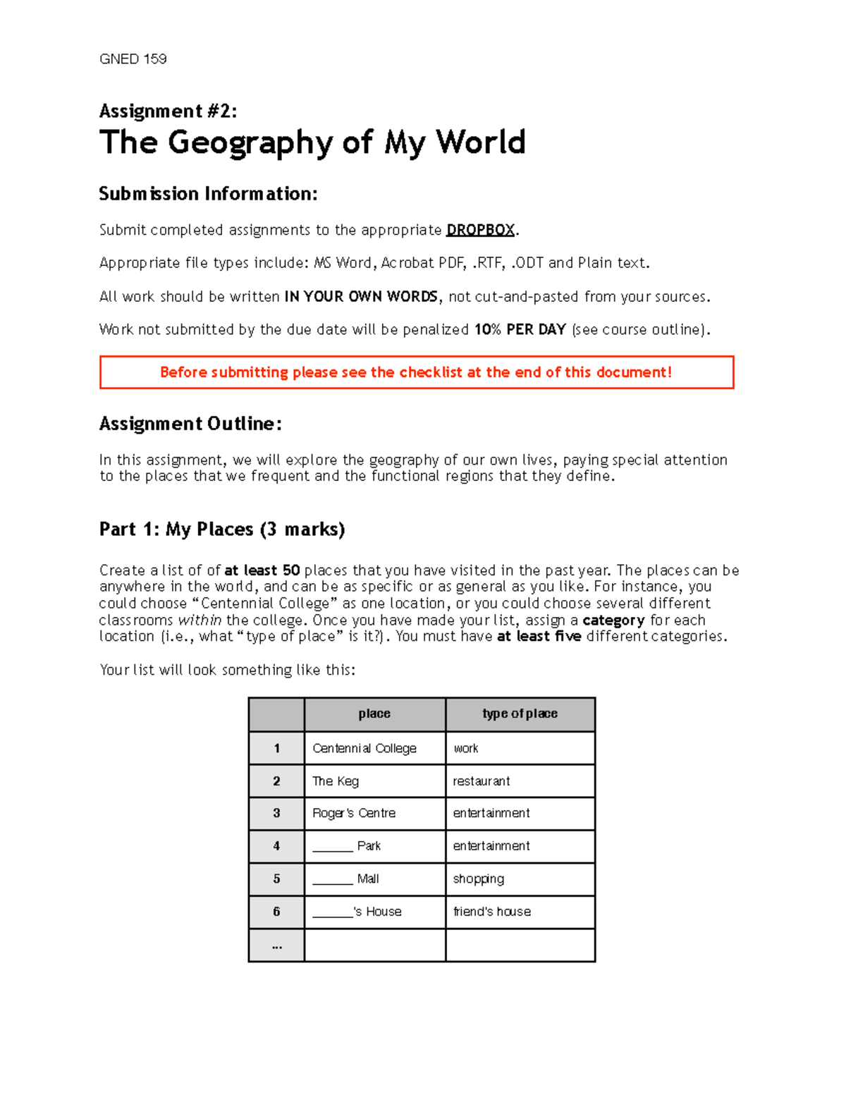 geography assignment information