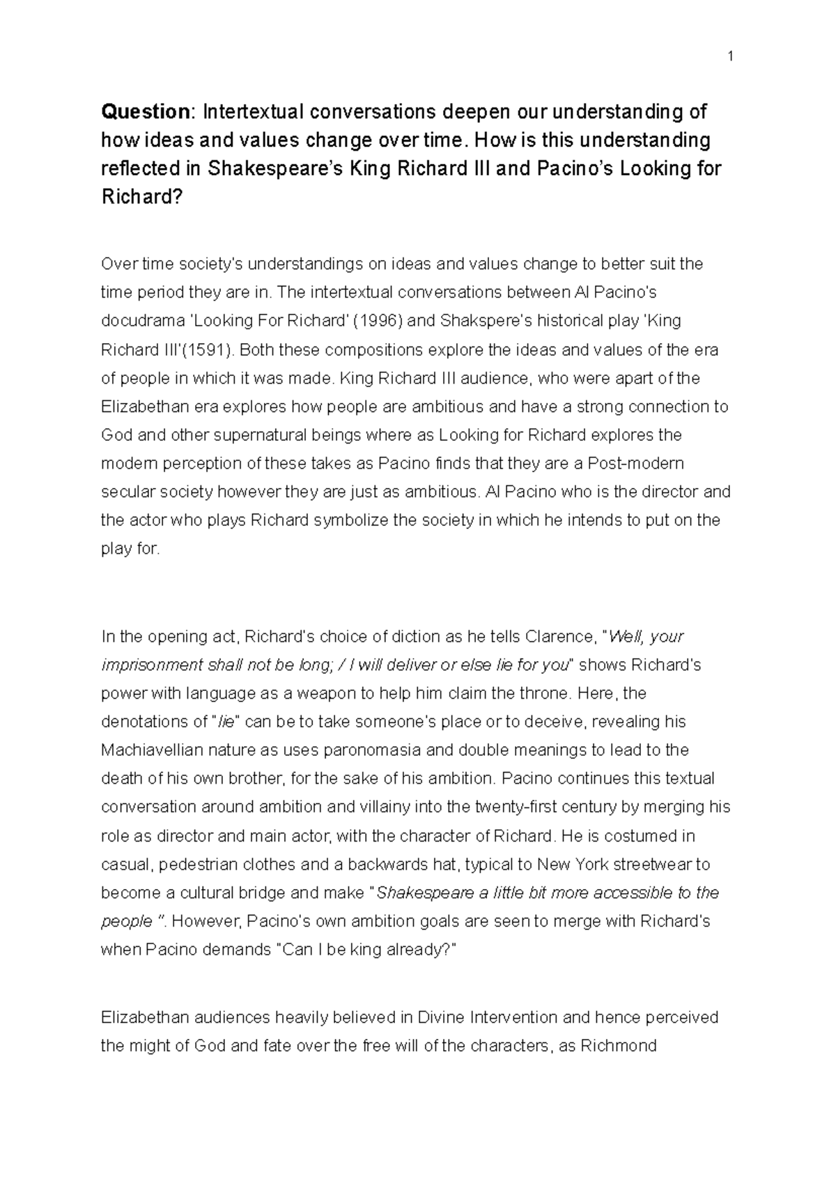 Practice Paper Unfinished - 1 Question: Intertextual conversations ...