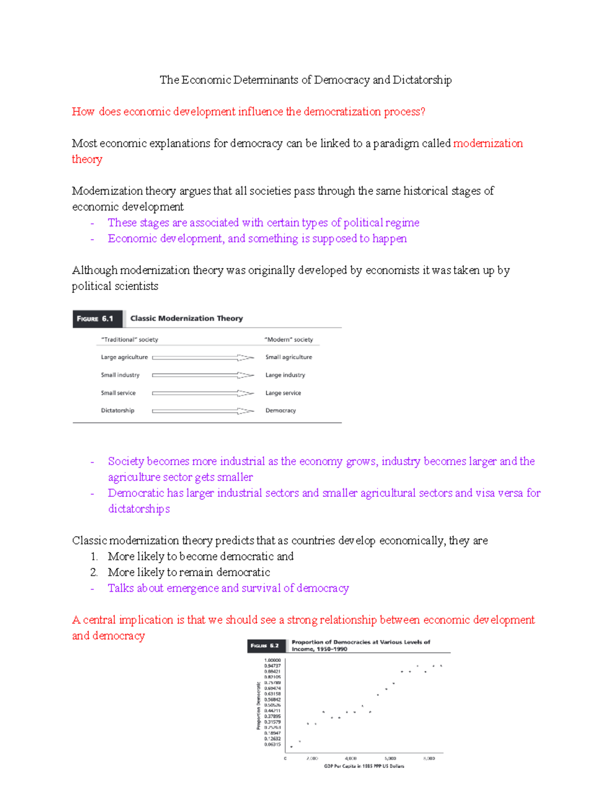 Ch. 6 The Economic Determinants of Democracy and Dictatorship The Economic Determinants of
