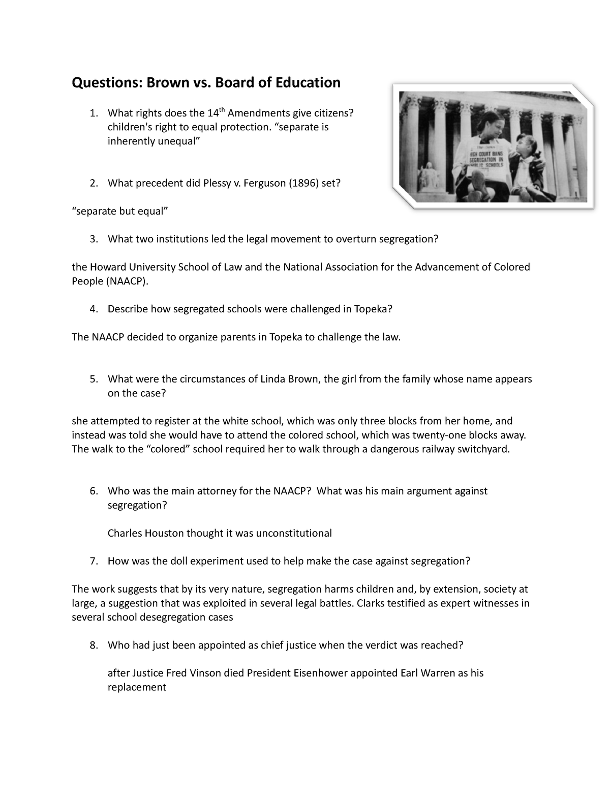 brown vs board of education discussion questions