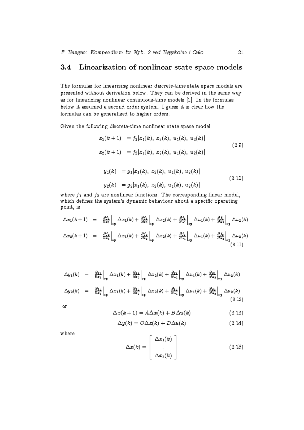 linearization-of-state-space-model-f-haugen-kompendium-for-kyb-2