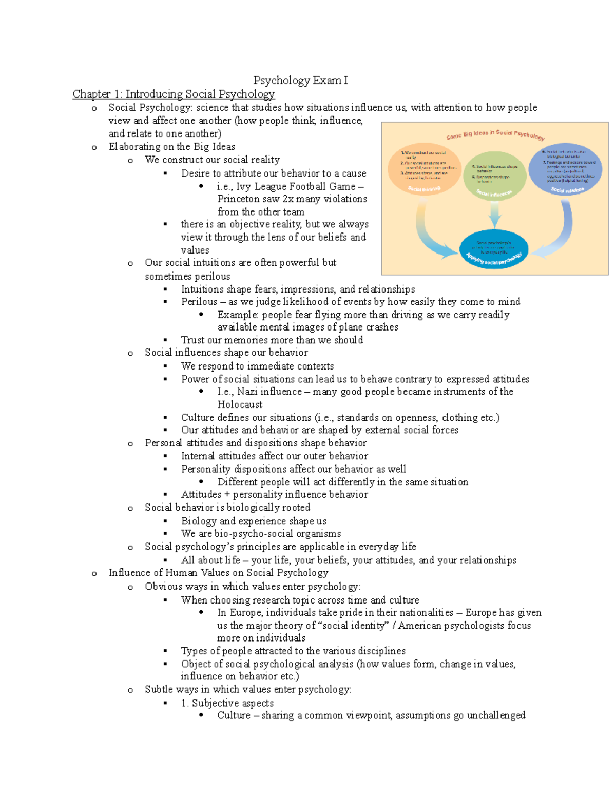 Psychology Exam 1 Study Guide - Psychology Exam I Chapter 1 ...