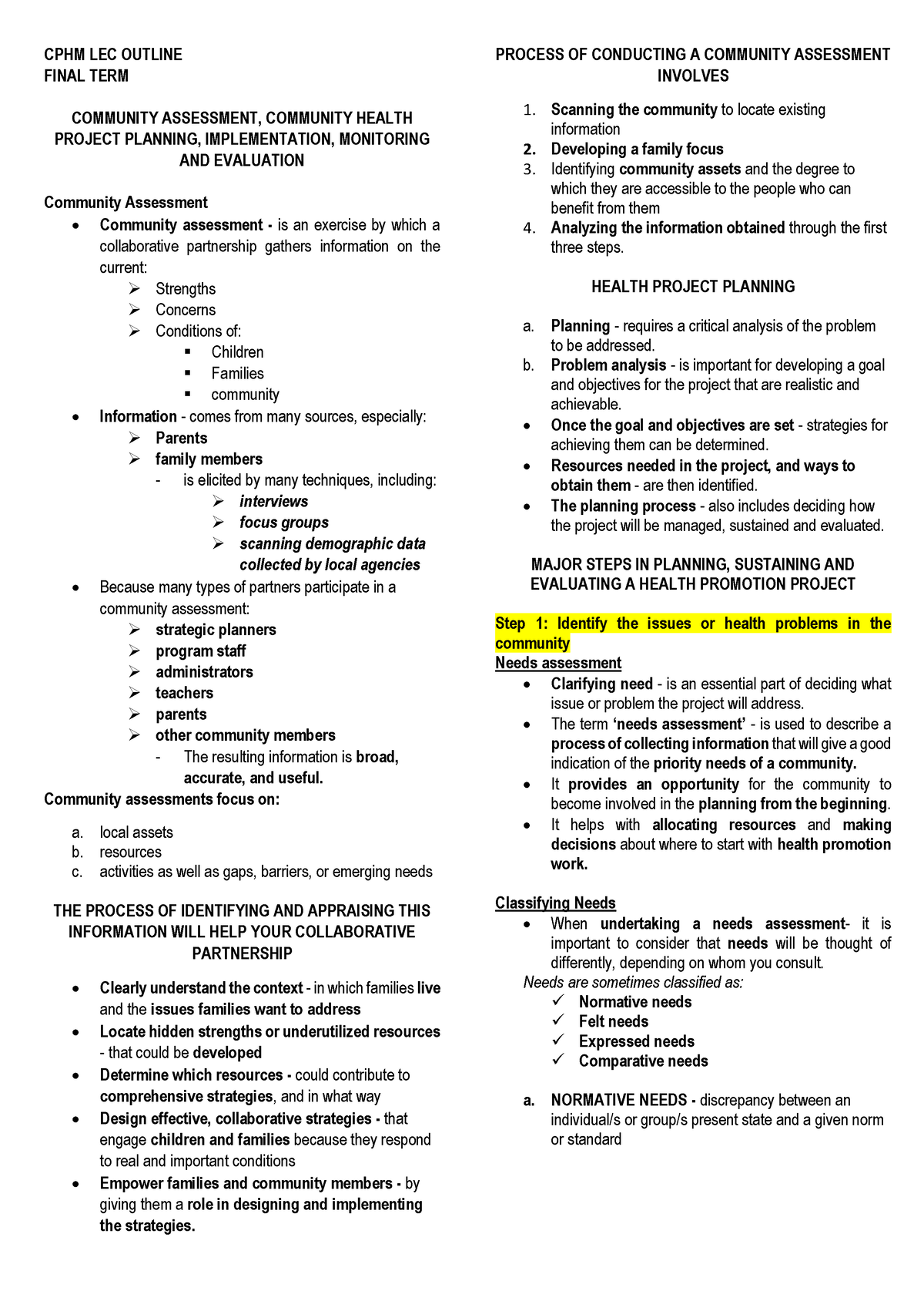 CPHM LEC Outline ( Final TERM) - CPHM LEC OUTLINE FINAL TERM COMMUNITY ...