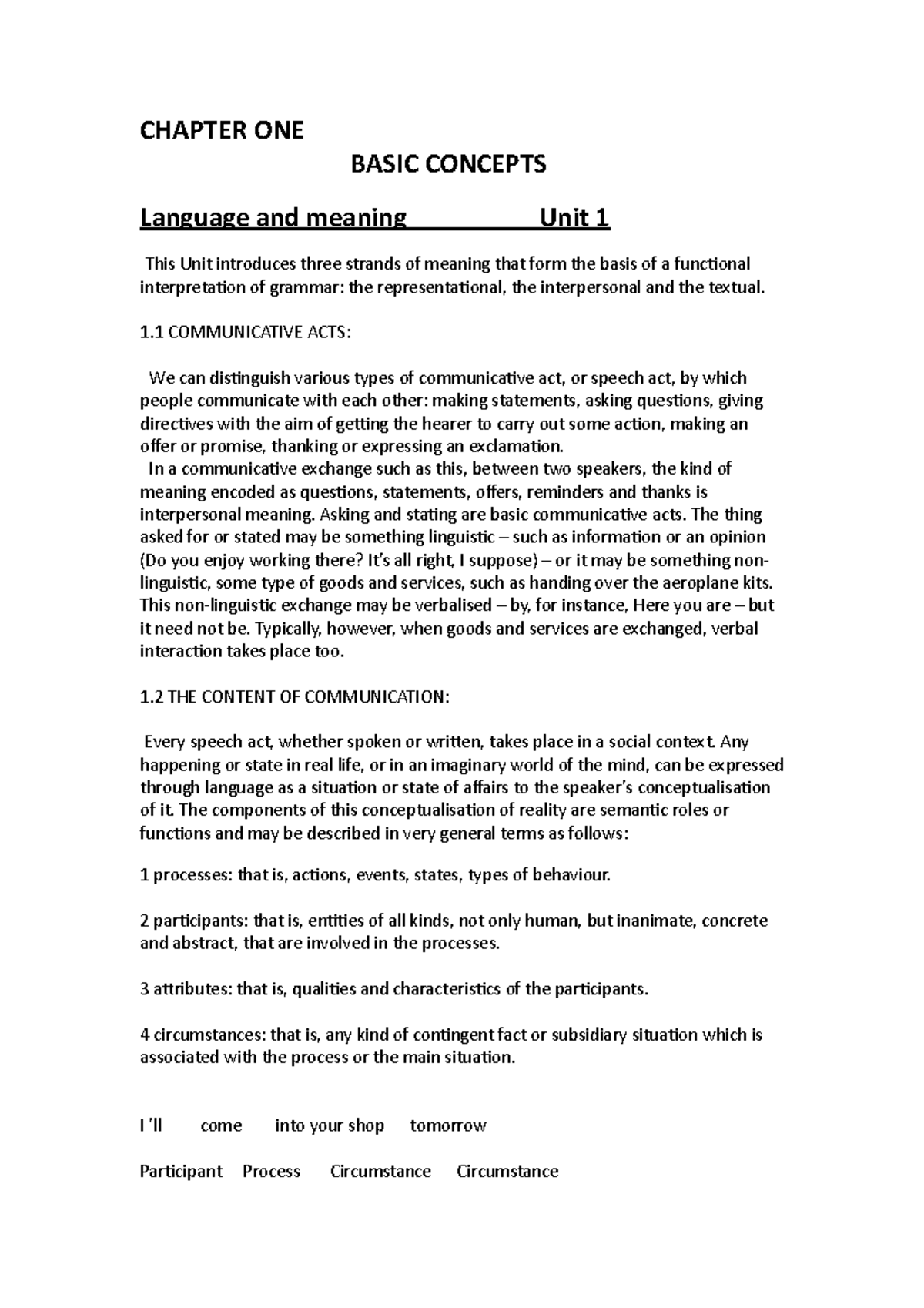 Chapter ONE Resumen English Grammar CHAPTER ONE BASIC CONCEPTS Language and meaning Unit 1