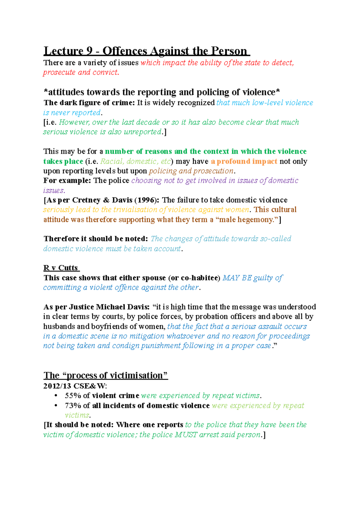 Lecture 9 Offences Against The Person Lecture 9 Offences Against
