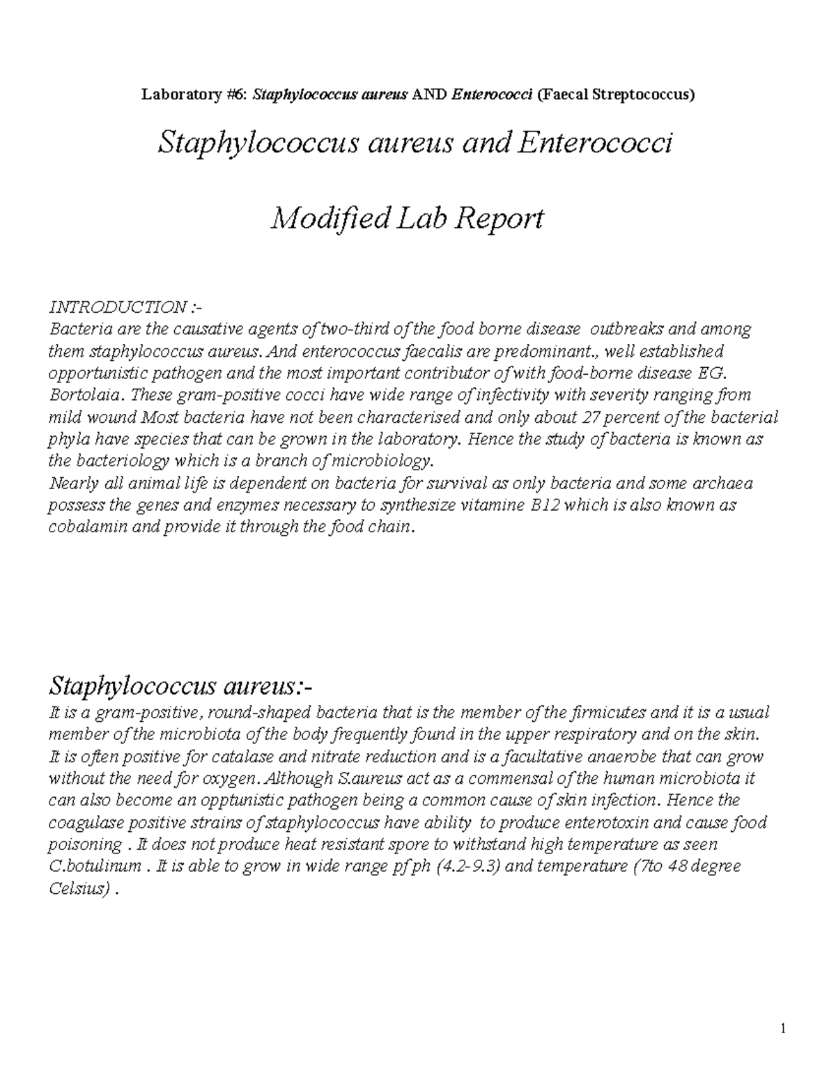 Modified report food - assi - Staphylococcus aureus and Enterococci ...