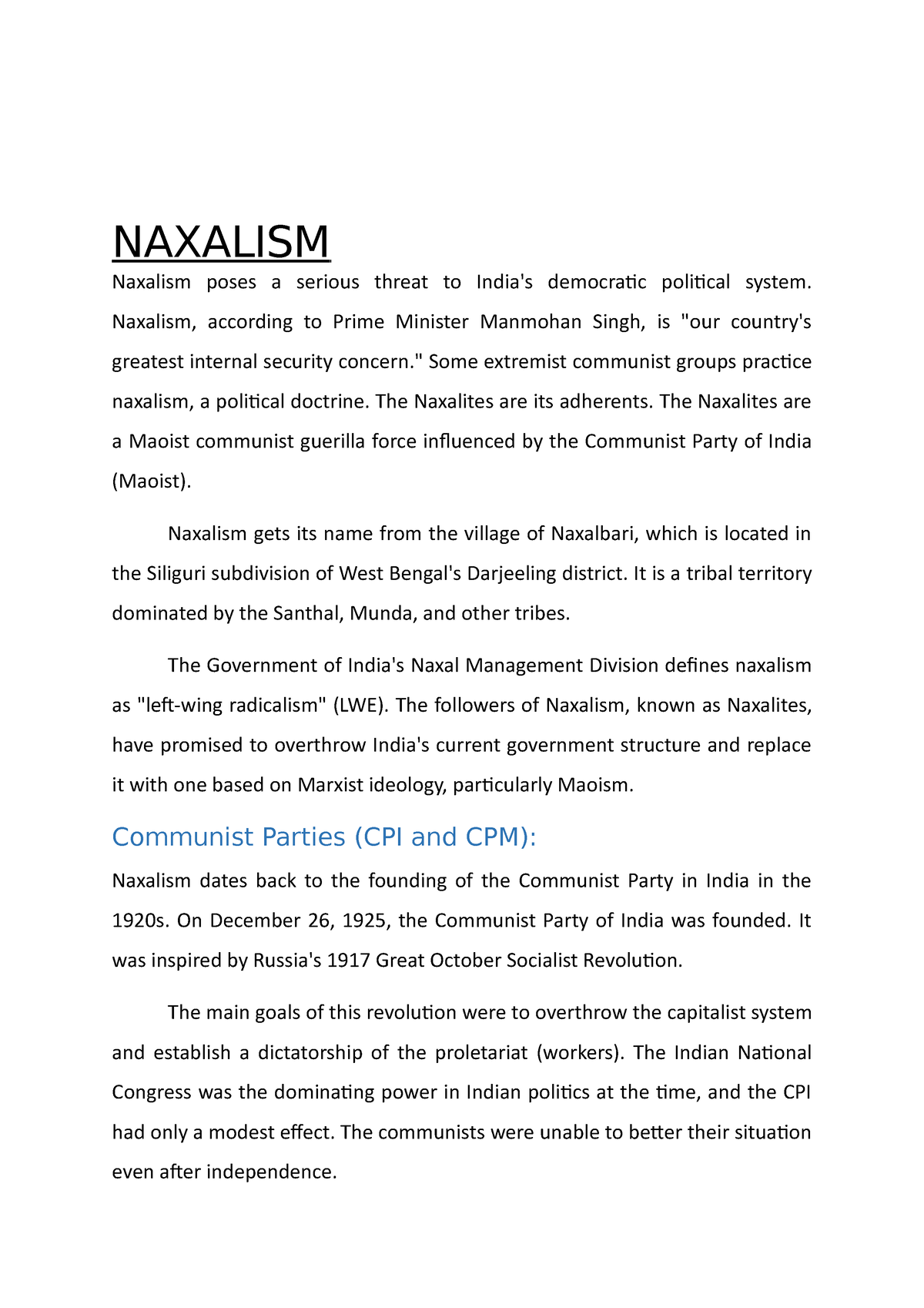 essay on naxalism in india