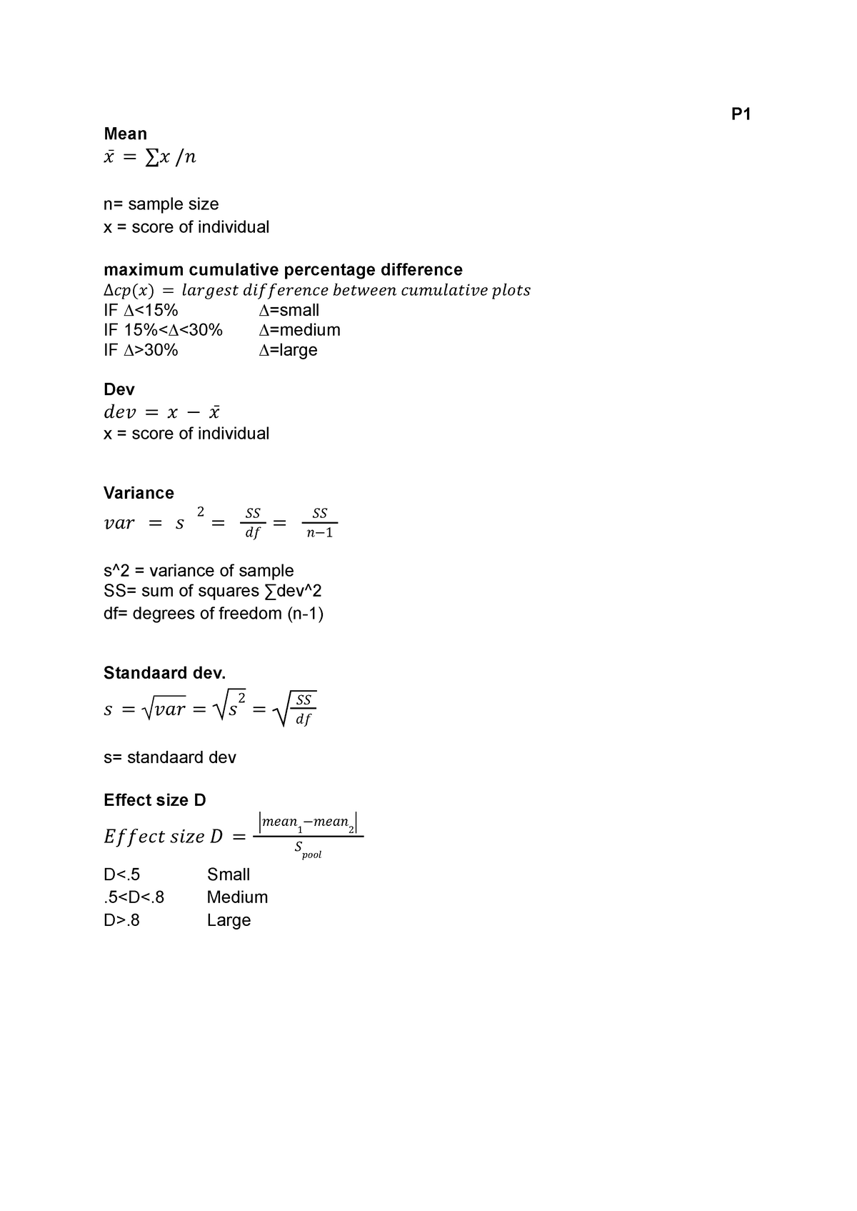 Formuleblad, Handig Voor Bij Het Open Boek Tentamen (tot Midterm) - P ...