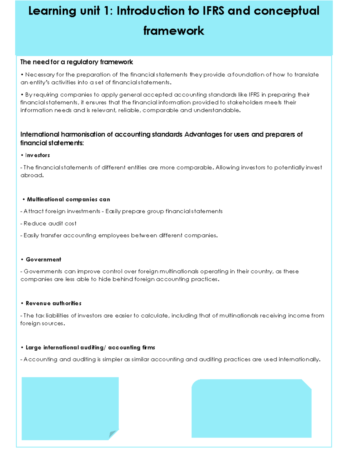 Account learning unit 3 notes - Learning unit 1: Introduction to IFRS ...