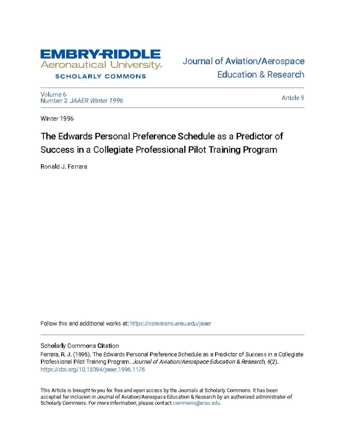 The Edwards Personal Preference Schedule as a Predictor of Succes ...
