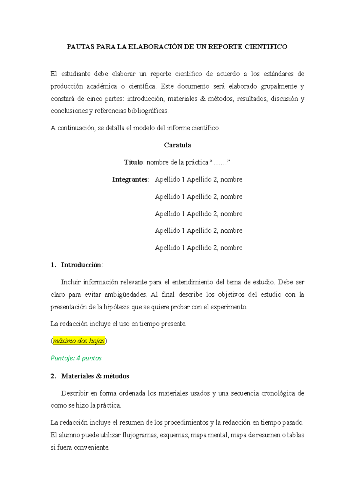 Reporte Científico Prof Palacios Pautas Para La ElaboraciÓn De Un