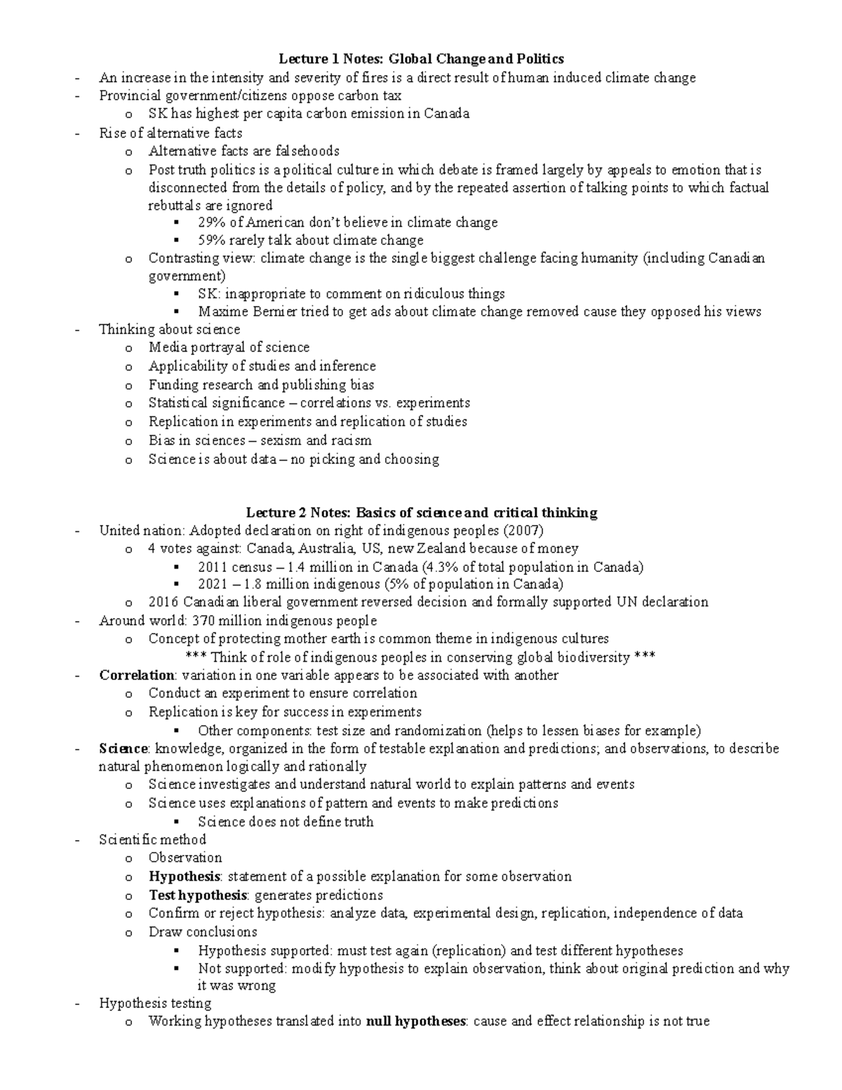 Lecture Notes - Lecture 1 Notes: Global Change and Politics An increase ...