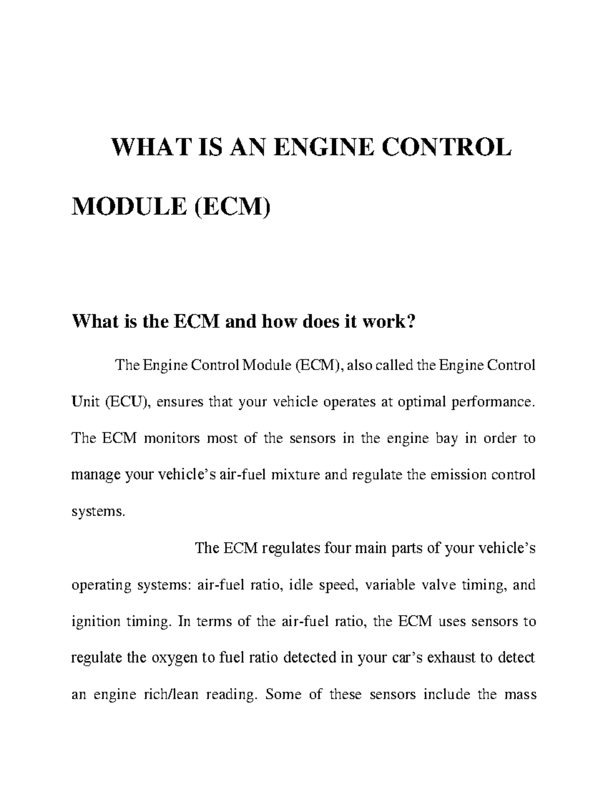 What is an Engine Control Module (ECM) - WHAT IS AN ENGINE CONTROL ...