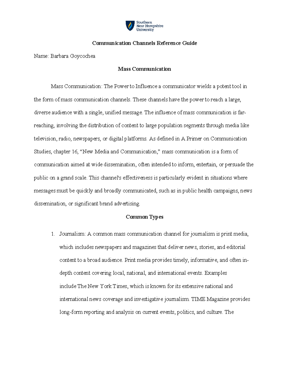 COM 127 Reference Guide Template Module 2 - Communication Channels ...