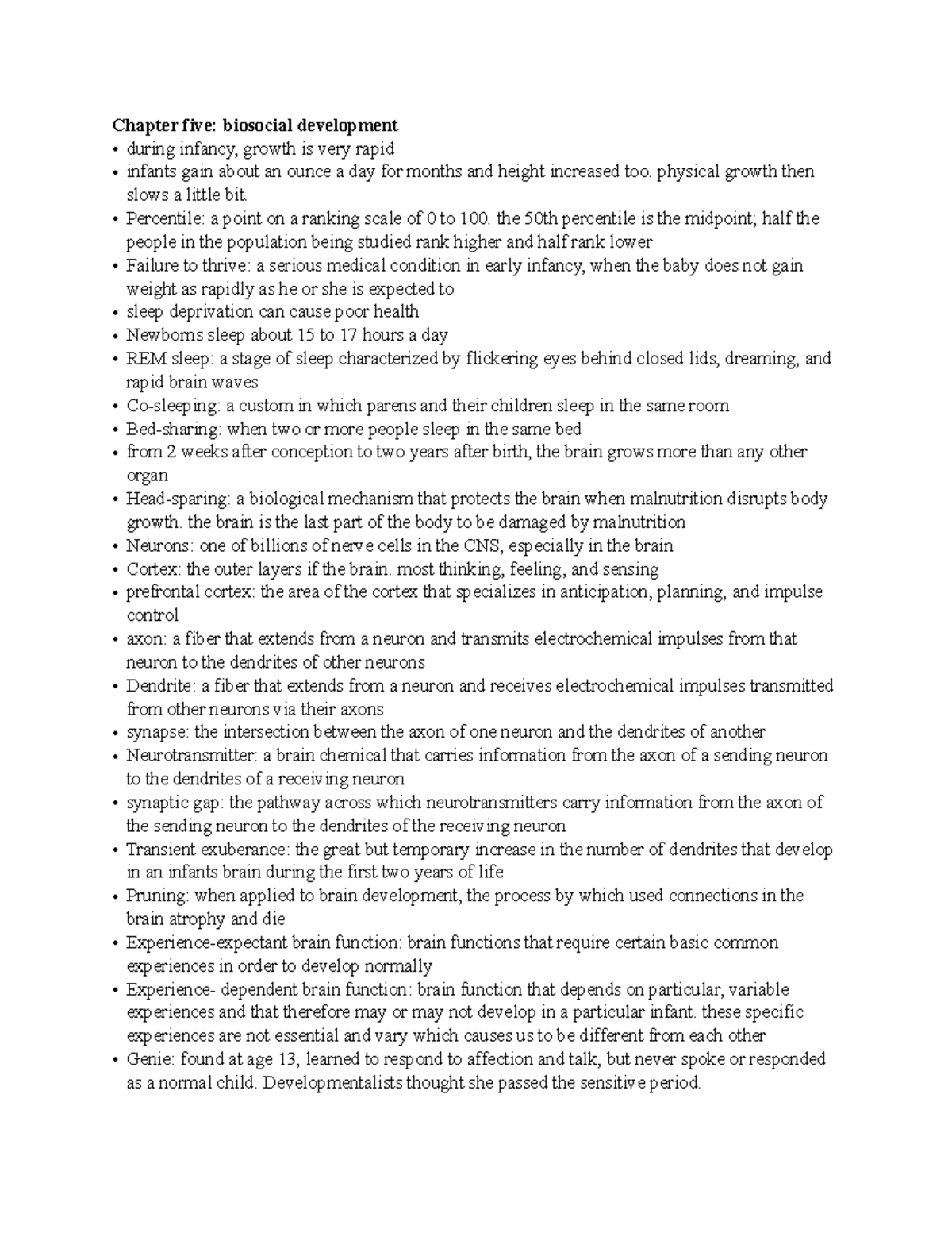 Psych test 2 textbook notes - Chapter five: biosocial development ...