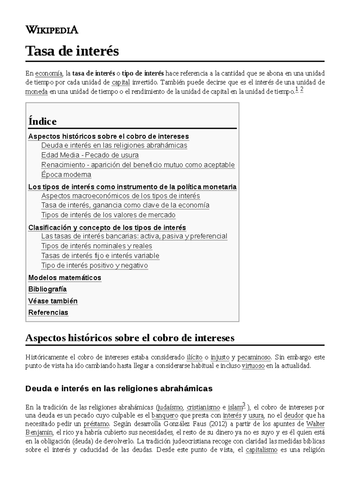 Tasa de interés - Lectura - Tasa de interés En economía, la tasa de ...