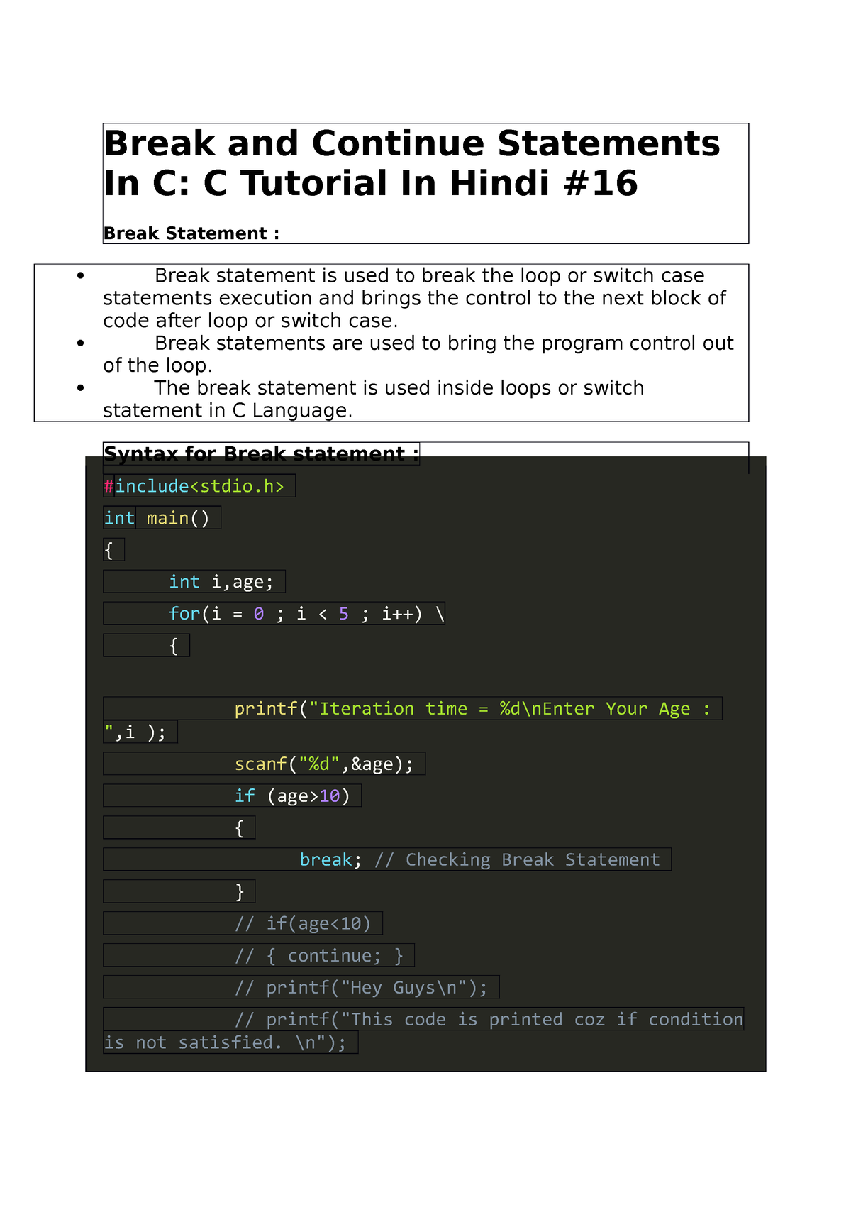 Break And Continous - Xxx - Break And Continue Statements In C: C ...