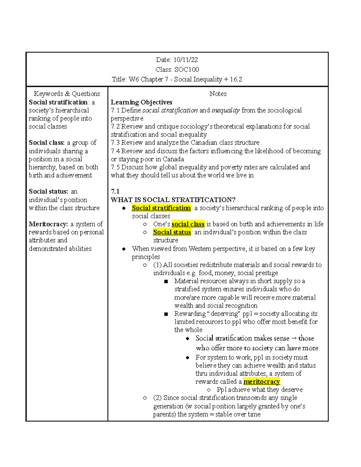 W6 Chapter 7 - Social Inequality + 16 - Date: 10/11/ Class: SOC Title ...