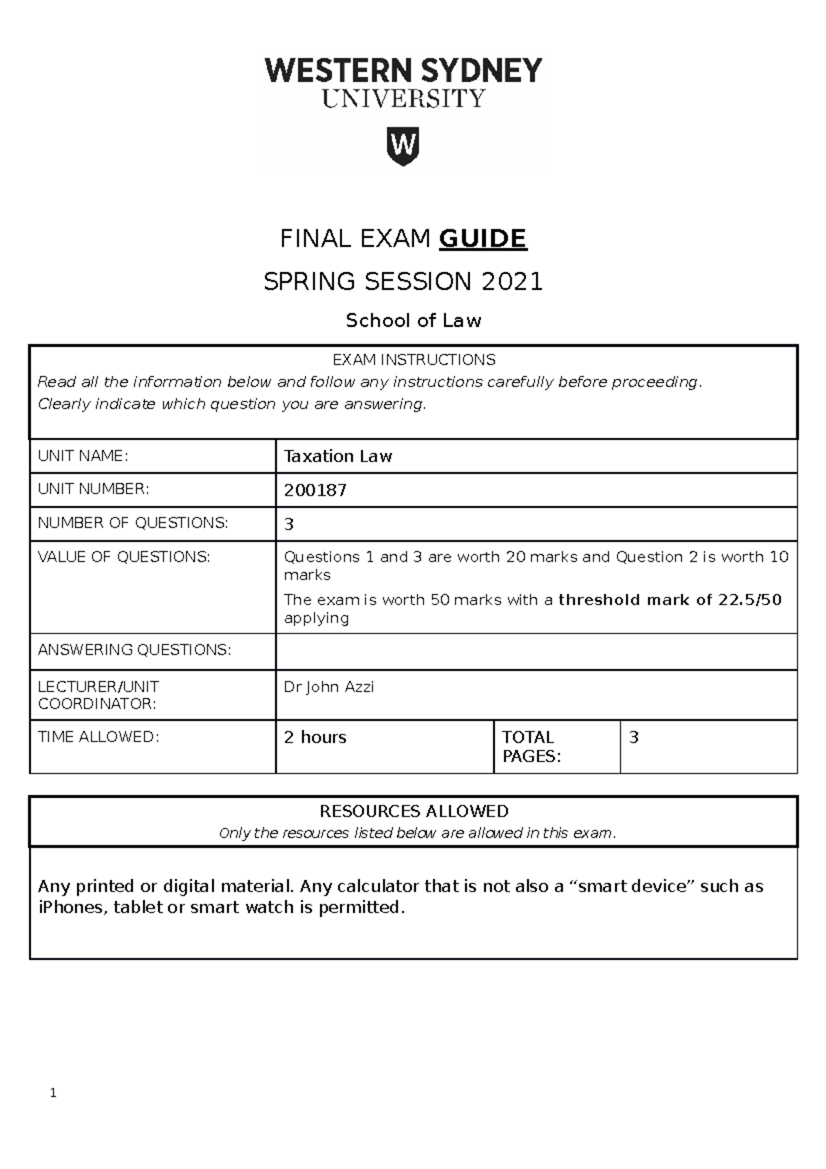 2001 87 Final Exam Guide Spr 2021 FINAL EXAM GUIDE SPRING SESSION