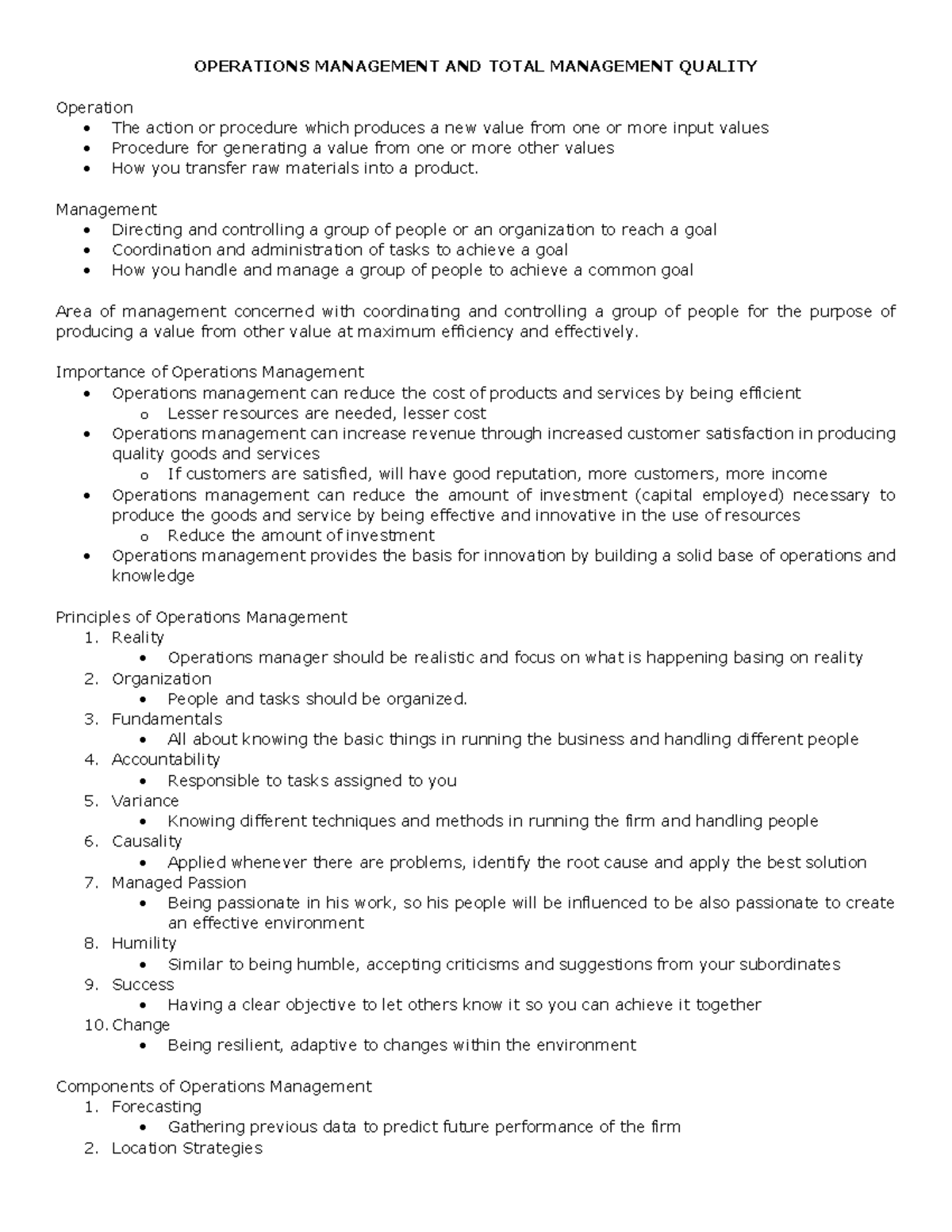 Operations Management And Total Management Quality Introduction ...