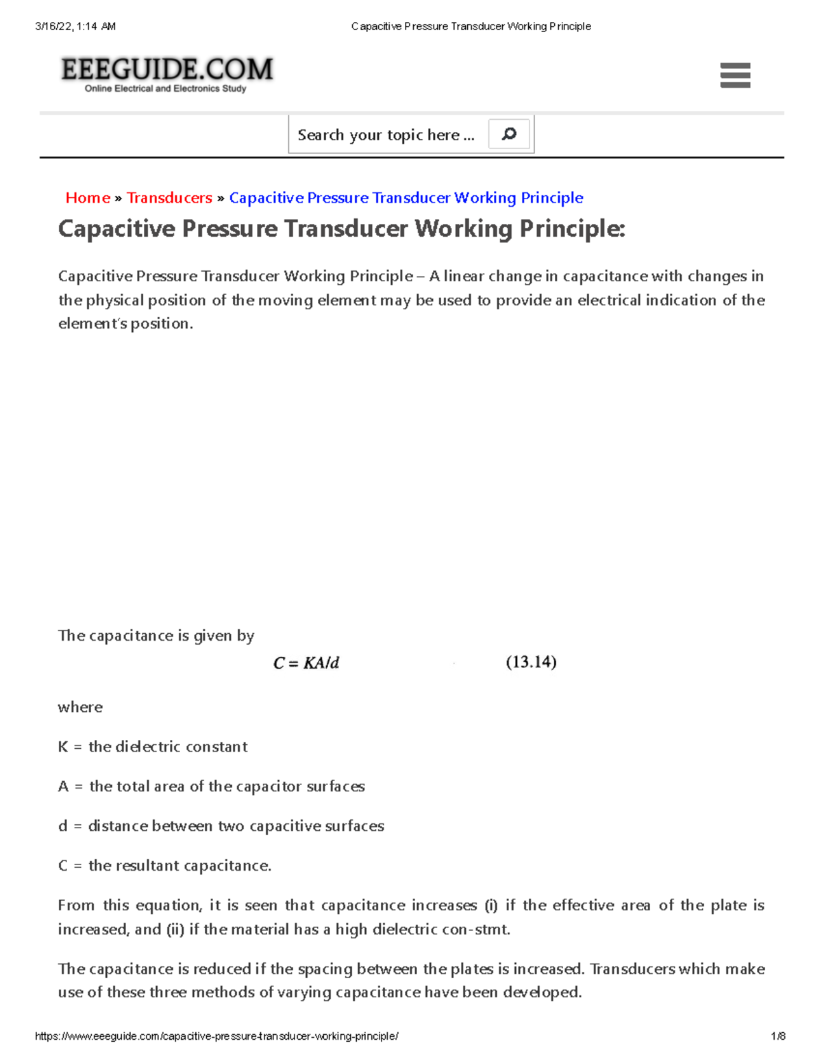 Capacitive Pressure Transducer Working Principle copy - Home ...