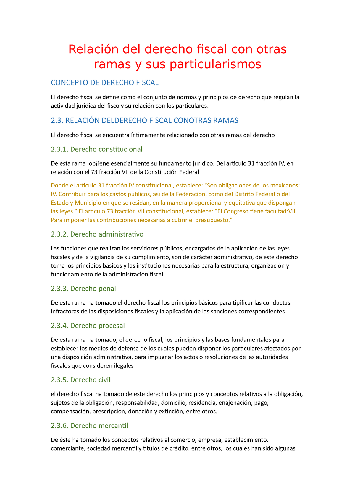 Derecho Fiscal Relación Del Derecho Fiscal Con Otras Ramas Y Sus