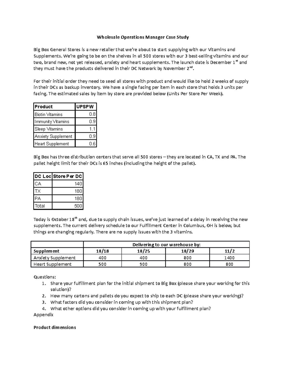 Wholesale Operations Manager Case Study (1) (1) - Wholesale Operations ...