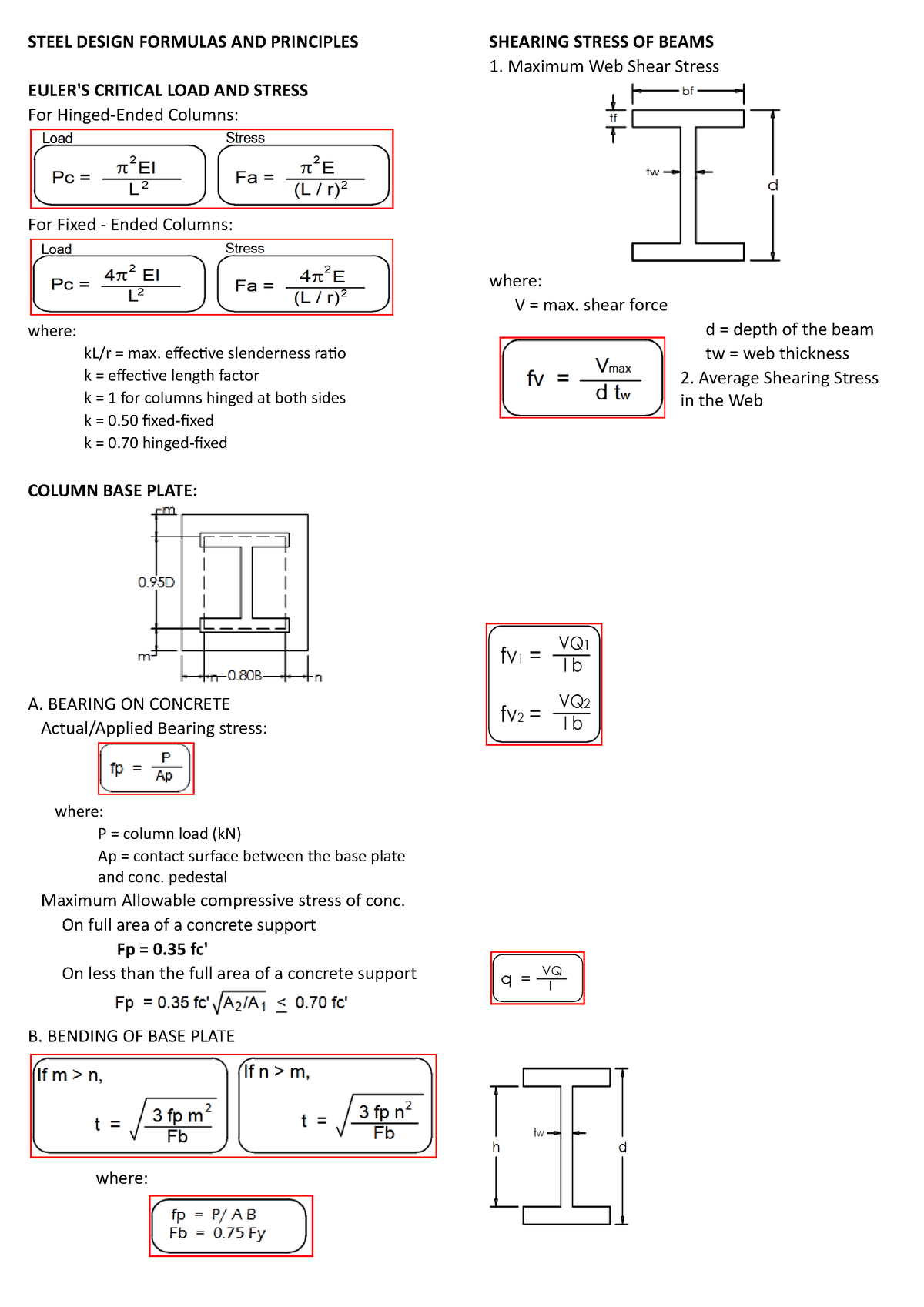 Steel Design Formulas AND Principles STEEL DESIGN FORMULAS AND 