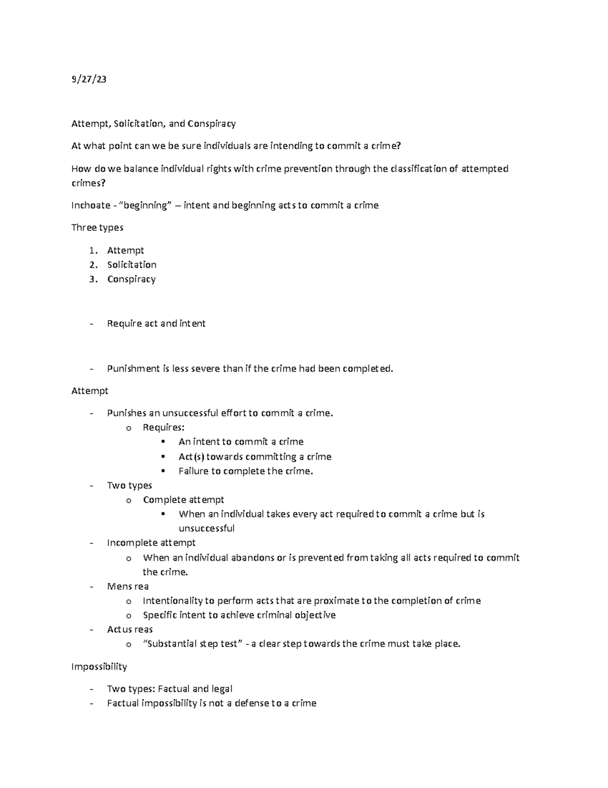 Attempt, Solicitation, and Conspiracy - 9/27/ Attempt, Solicitation ...