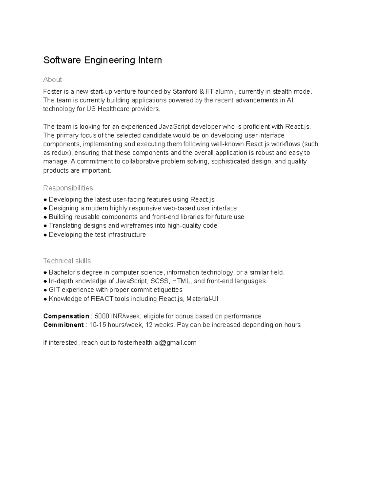 Software Engineering Intern - Software Engineering Intern About Foster ...