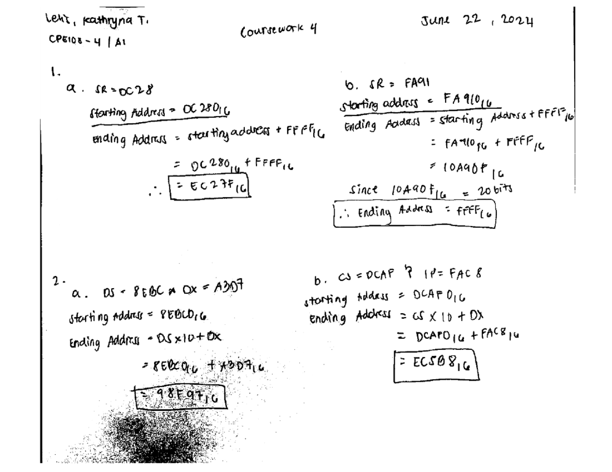 Coursework 4 - lens, kathryna T. June 22 1 2024 coursework 4 CPE108 4 ...