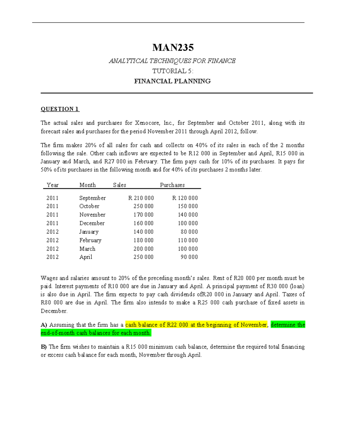 Tutorial 5 - Financial Planning - MAN ANALYTICAL TECHNIQUES FOR FINANCE ...
