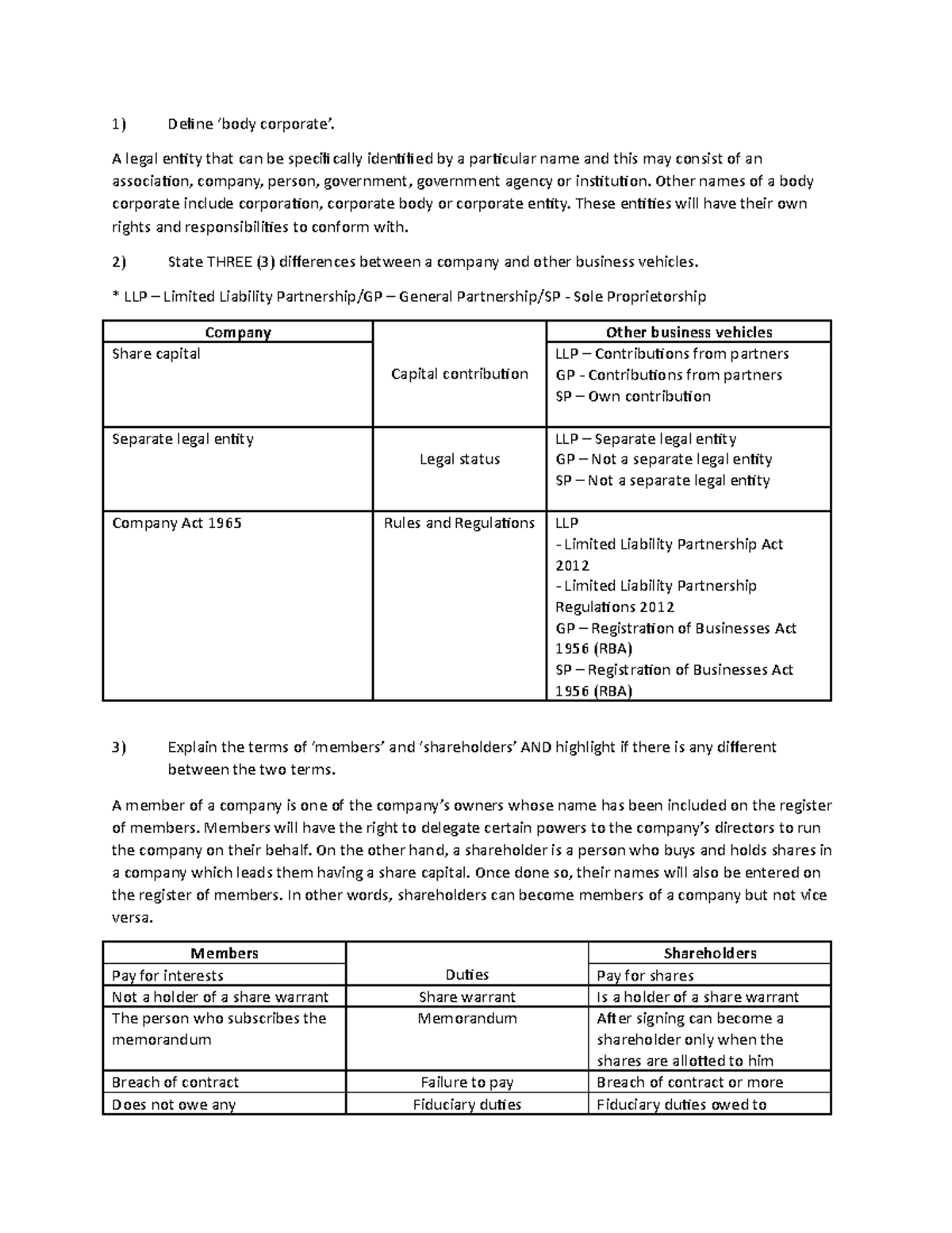 Securities LAW Tutorial Define ‘body corporate’. A legal entity that can be specifically