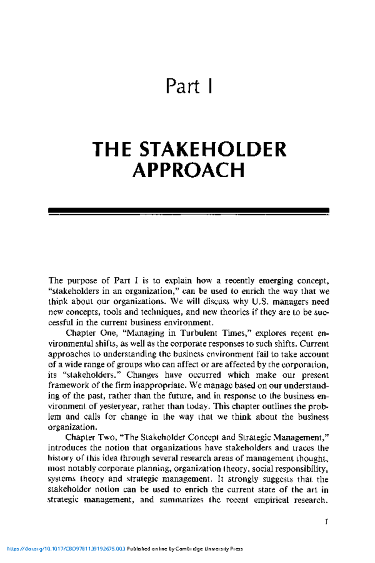 dual-class structure - Part I THE STAKEHOLDER APPROACH The purpose of ...