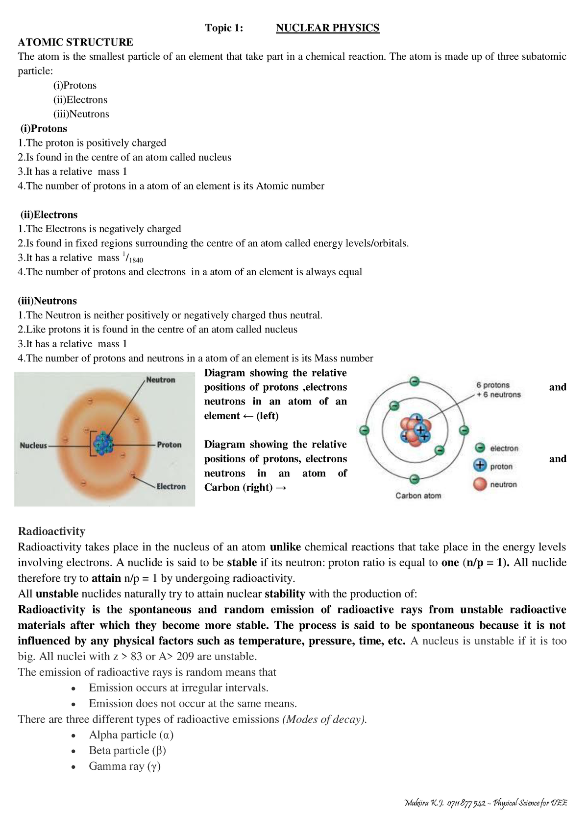 Nuclear Physics, Vibrations, Waves - Topic 1: NUCLEAR PHYSICS ATOMIC ...