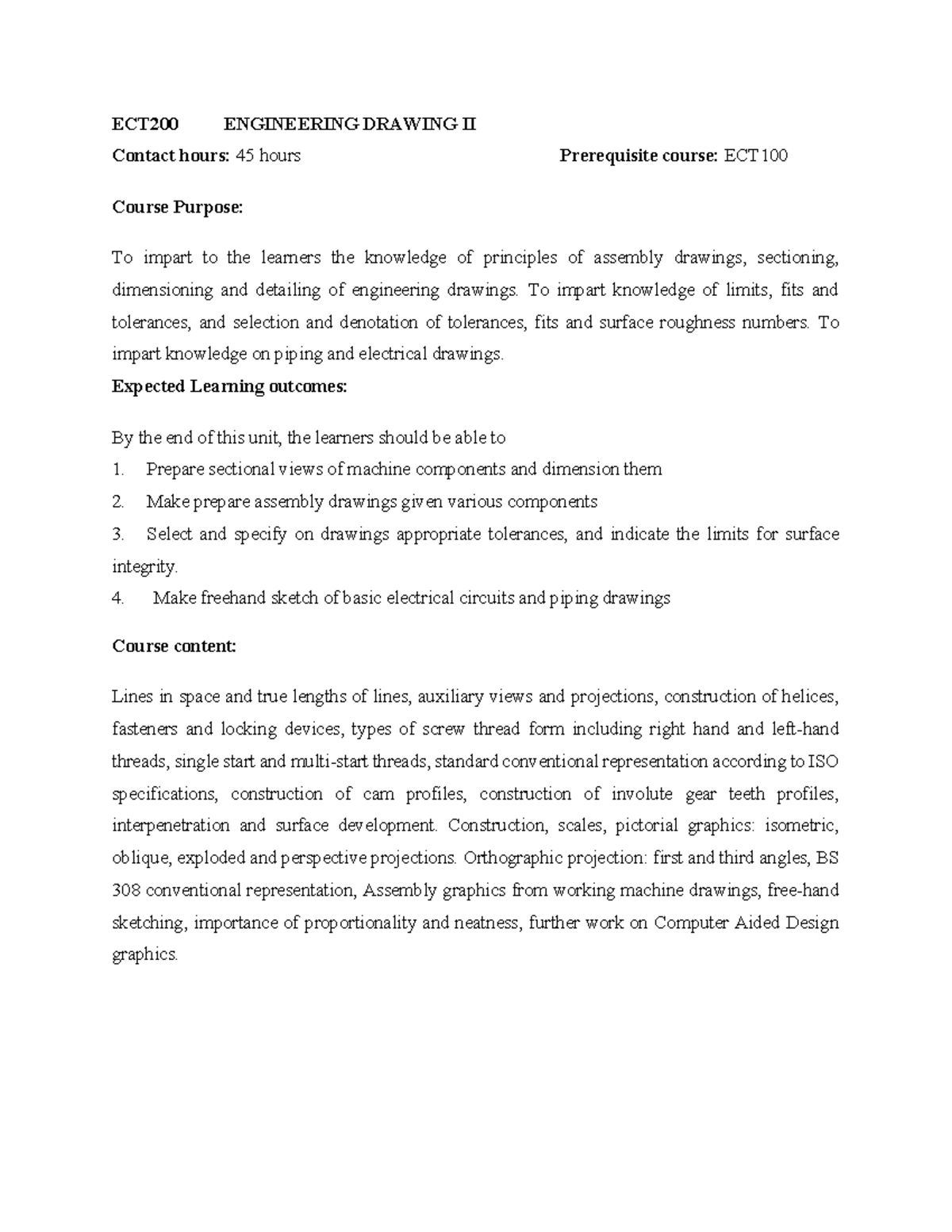 ECT 100 Engineering Drawing II - ECT200 ENGINEERING DRAWING II Contact ...