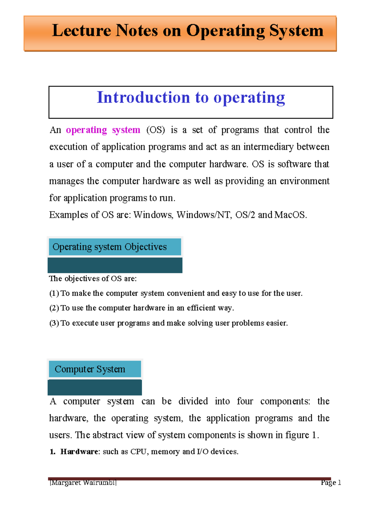 1operatingsystem Part 1 - Lecture Notes On Operating System ...