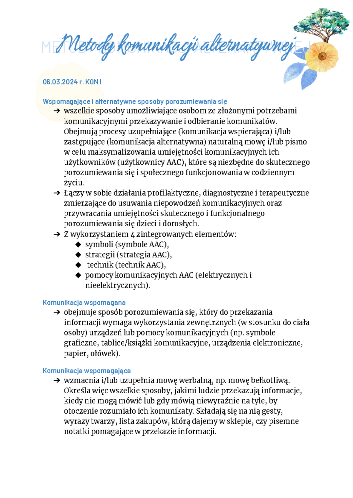 KON Metody komunikacji alternatywnej - 06.03 r. KON I Wspomagające i